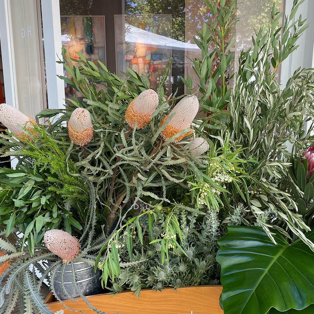 Expressive seasonal arrangement with layered color by Wild Beauty Floral Design